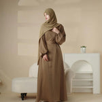 Load image into Gallery viewer, Puff Sleeve Satin Abaya with Pockets 2-Piece Set (AA031)