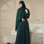 Load image into Gallery viewer, Puff Sleeve Satin Abaya with Pockets 2-Piece Set (AA031)