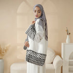 Load image into Gallery viewer, Elegant Black & White Palestinian Style Abaya with Matching Keffiyeh Hijab