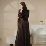 Load image into Gallery viewer, Puff Sleeve Satin Abaya with Pockets 2-Piece Set (AA031)
