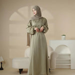 Load image into Gallery viewer, Puff Sleeve Satin Abaya with Pockets 2-Piece Set (AA031)

