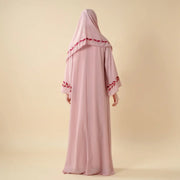 Elegant Crew Neck Long Sleeve Chiffon Abaya Dress with Matching Headscarf (AA230)