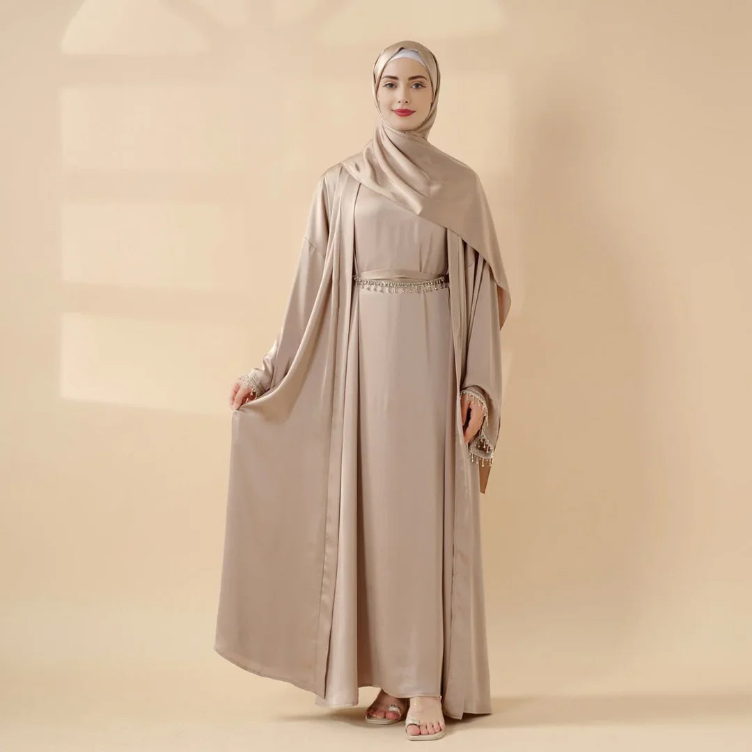 Satin Abaya With Matching Belt Made Of Diamond Tassel (ABA010)