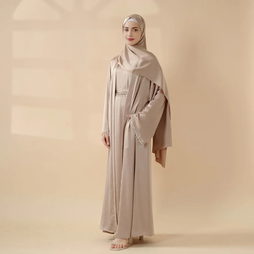 Satin Abaya With Matching Belt Made Of Diamond Tassel (ABA010)