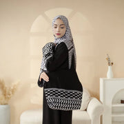 Elegant Black & White Palestinian Style Abaya with Matching Keffiyeh Hijab