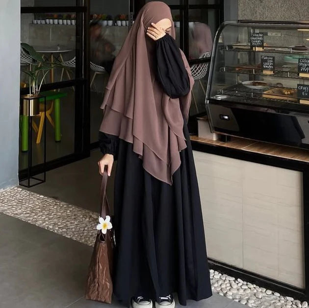 Contrast Abaya & Double Layer Khimar Set.
